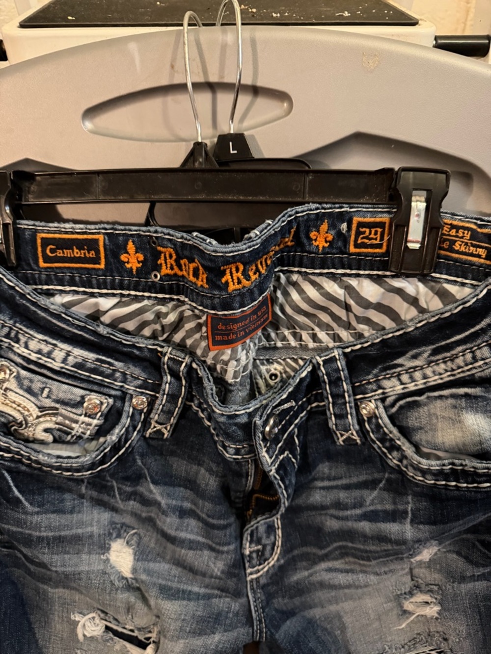 Rock Revival Dark Blue Distressed easy Skinny Jeans - Picture 2 of 3